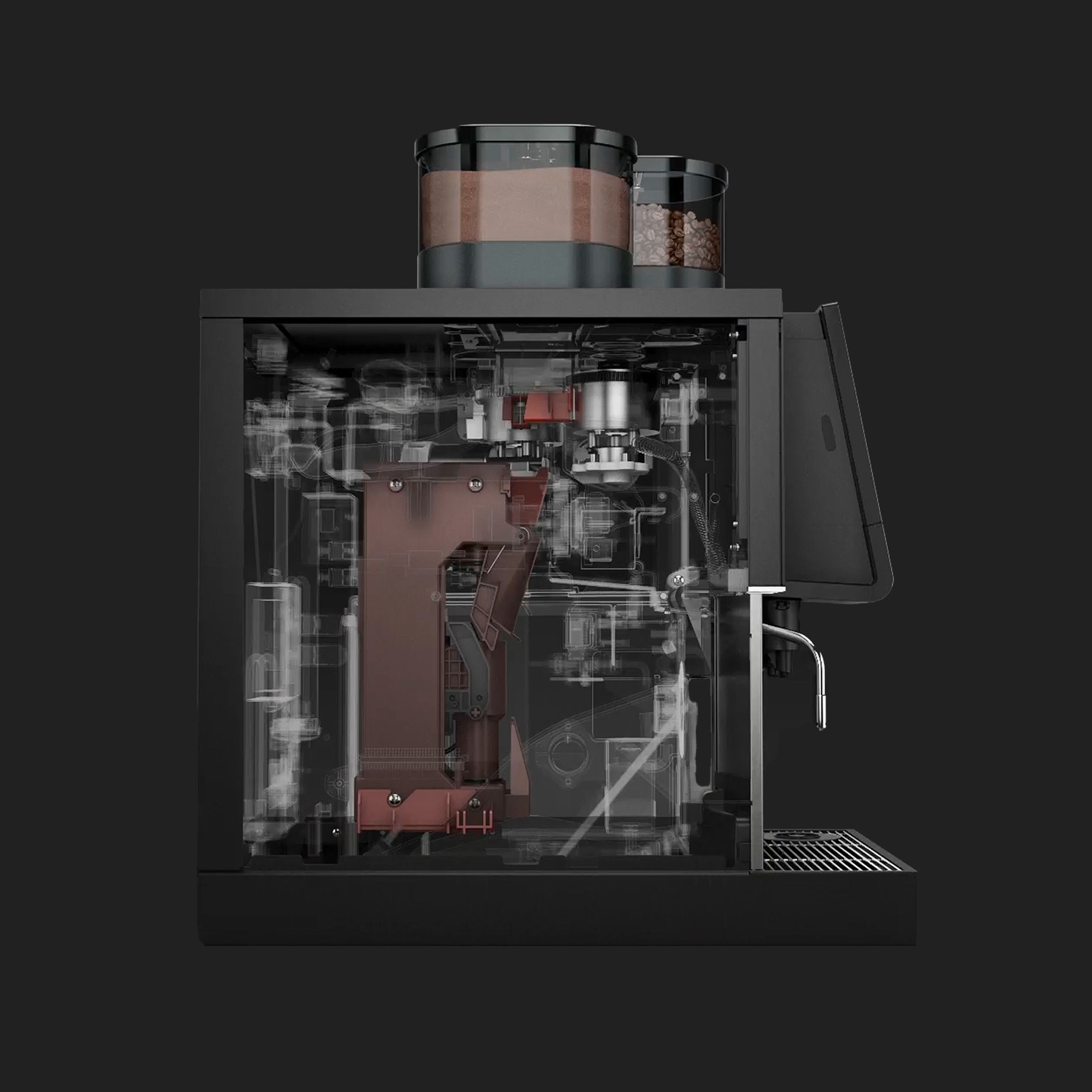 Inside view of a WMF 1300 S with brewer